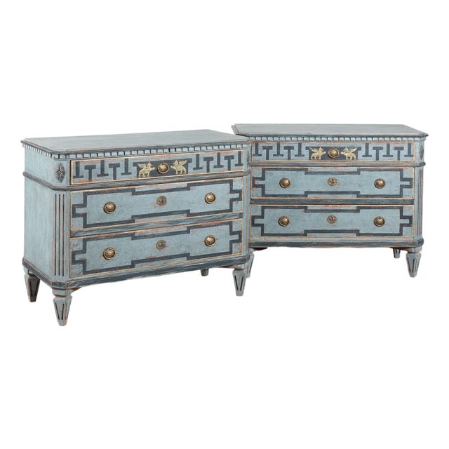19th Century Blue Painted Swedish Gustavian Chest of Drawers For Sale