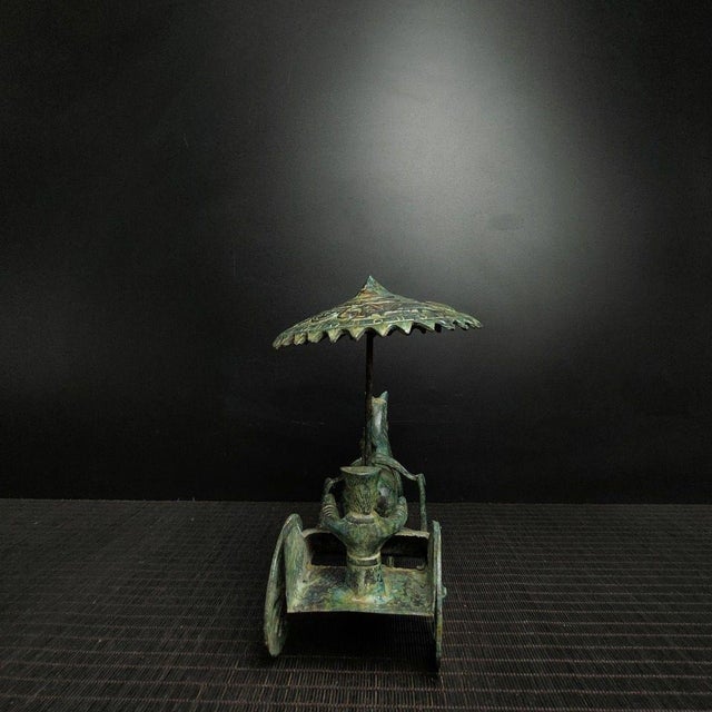 Chinese Chinese Bronze Horse & Chariot Sculpture With Verdigris Patina For Sale - Image 3 of 9