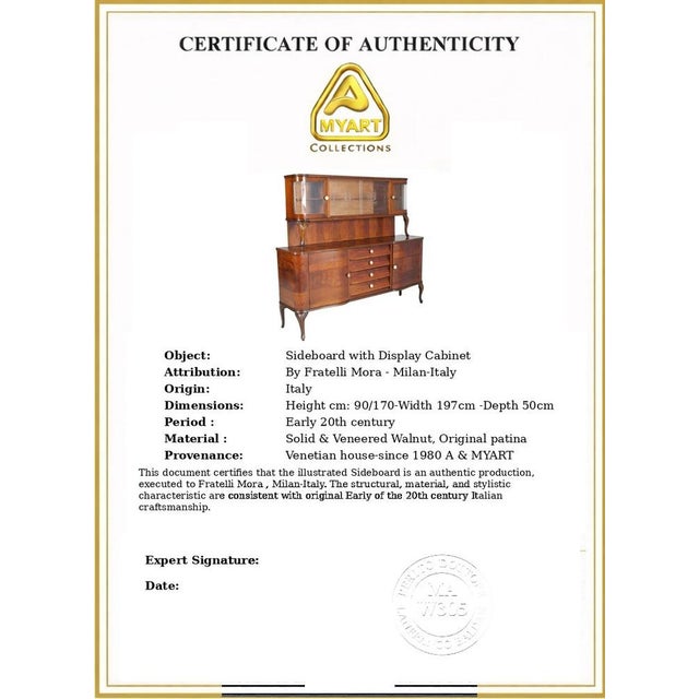 Italian Art Deco Sideboard with Display Cabinet in Walnut Veneer from Fratelli Mora, 1920s For Sale - Image 11 of 12