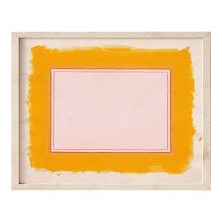 Marigold Yellow & Pink Abstract Minimalist Art Print, 24 X 30 Print in Wood Frame For Sale
