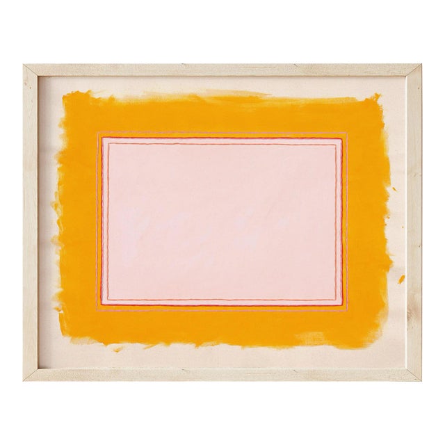 Marigold Yellow & Pink Abstract Minimalist Art Print, 24 X 30 Print in Wood Frame For Sale
