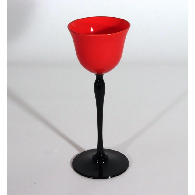 1920s Czech Art Deco Tango Glass Red & Black Cordial Glasses — Set of 6 For Sale In Philadelphia - Image 6 of 8