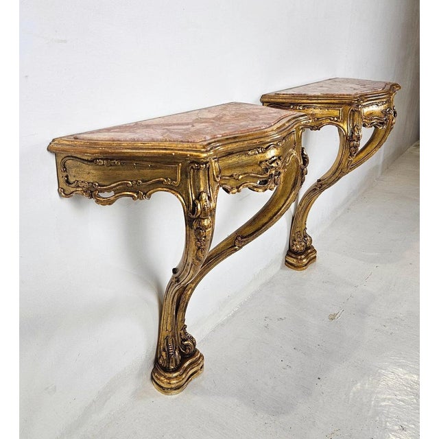 Venetian Rococo Console Nightstands with Rosso Verona Marble, 1930s, Set of 2 For Sale - Image 6 of 15
