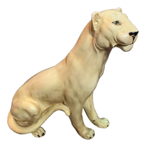 Vintage Italian Life Size Glazed Terracotta Mountain Lion Figurine