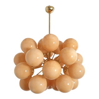 1990s Mid-Century Modern Amber Murano Glass and Brass Sputnik Chandelier, Mid-Century Modern For Sale