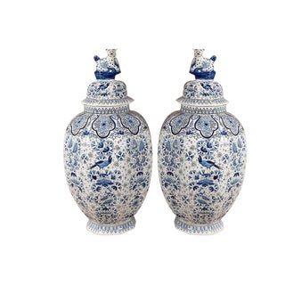 Late 19th Century Earthenware Vases in the style of Delft, 1890s, Set of 2 For Sale
