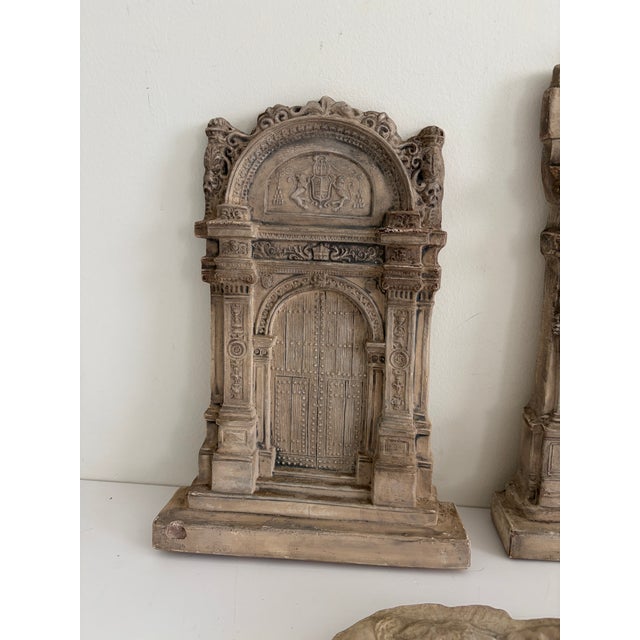Set of 3 Vintage Plaster Architectural Wall Plaques With Renaissance Doorway Reliefs & Cherub Fragment For Sale - Image 4 of 14