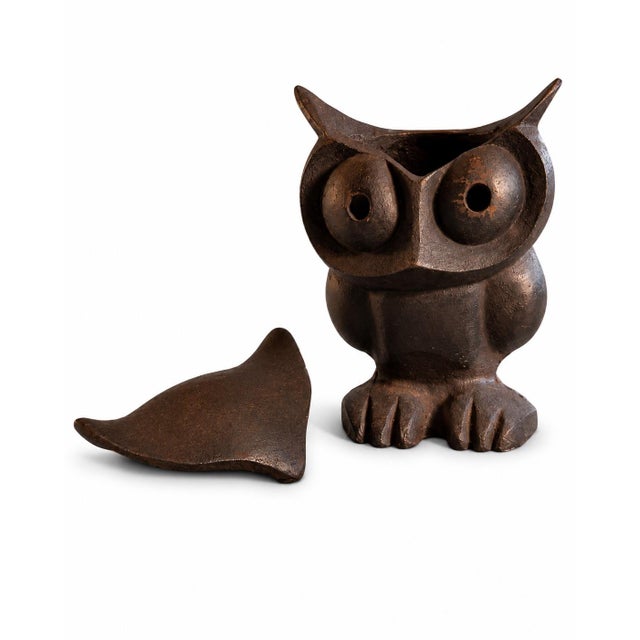 1960s Vintage Mid-Century Japanese Hand-Cast Iron Owl Oversized Candle Lantern/Incense Burner For Sale - Image 5 of 6