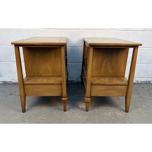 White Furniture Pair of Mid 20th Century Walnut and Brass Nightstands by White Furniture For Sale - Image 4 of 12