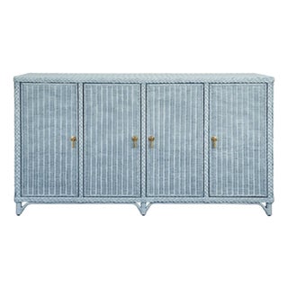 Matthew Izzo Home Evander Languid Blue Four Door Rattan Buffet For Sale