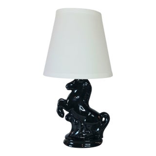Vintage Rearing Stallion Horse Table Lamp Black Ceramic Equestrian Mid-Century Modern For Sale