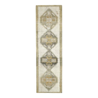 Vintage Turkish Oushak Handmade Wool Cotton Beige Runner Rug For Sale