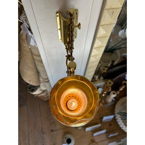 Vintage Brass Scissor Wall Lamp With Iridescent Glass Shade For Sale - Image 4 of 13