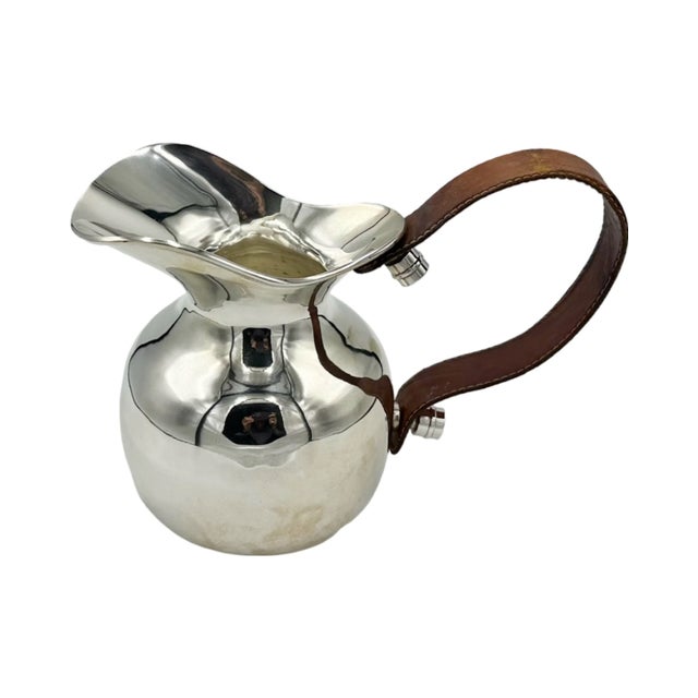 Mid-Century Modern Vintage Hermès Paris Silverplate Pitcher Jug with Brown Leather Handle For Sale - Image 3 of 12