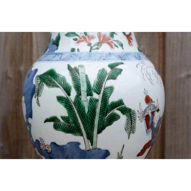 20th Century Chinese Wucai Porcelain Figural Vase with Scholars and Children For Sale - Image 11 of 18