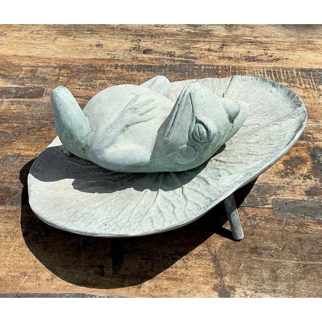 Vintage Patinated Frog on Lilypad Garden Ornament For Sale - Image 10 of 12