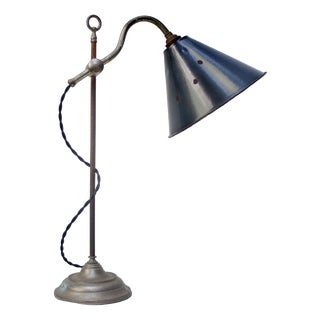 British Blue Enamel and Nickel-Plated Brass Desk Light For Sale