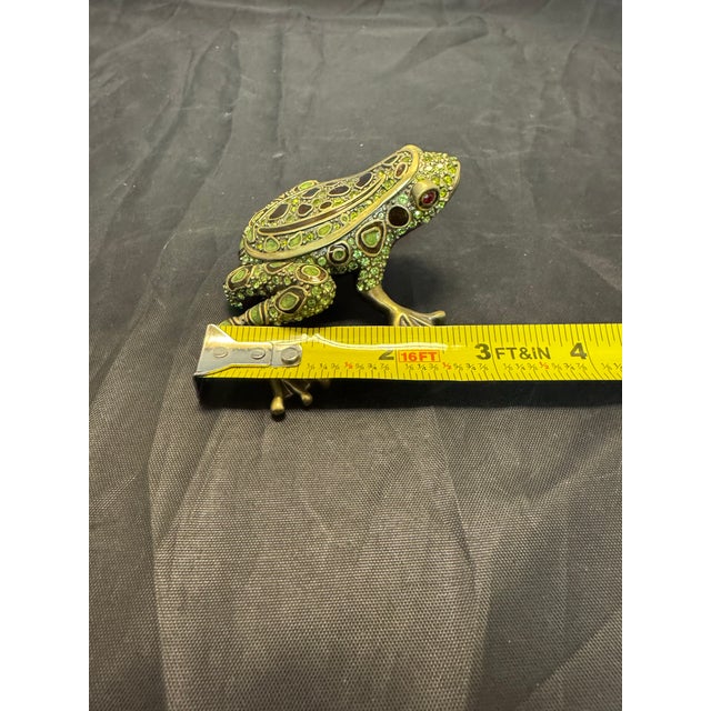 Vintage Two's Company Crystal Enamel Pewter 3” Frog Trinket Box Green Red Eyes For Sale - Image 11 of 11