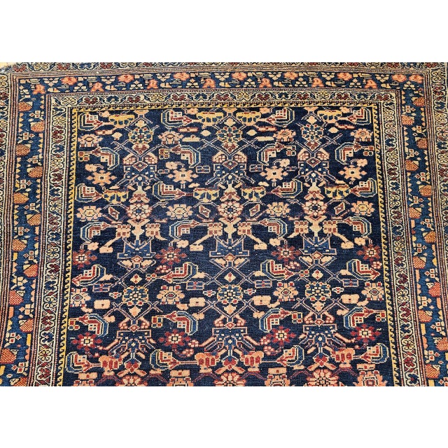 Antique Persian Senneh Area Rug, Hand-Knotted Wool, Allover Herati Pattern, Navy & Red, 4x6 For Sale - Image 13 of 18