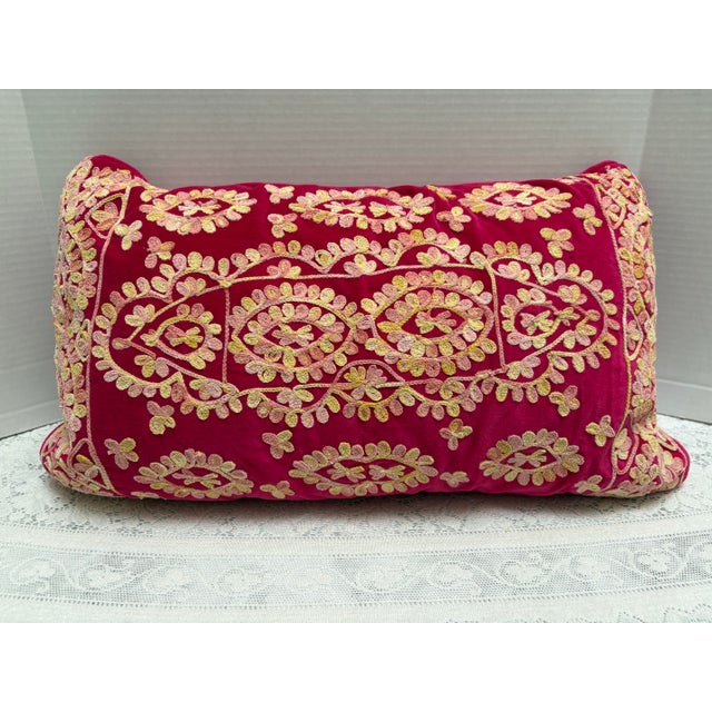 1990s Lush Vibrant Embroidered Velvet Decor Pillow For Sale - Image 5 of 7