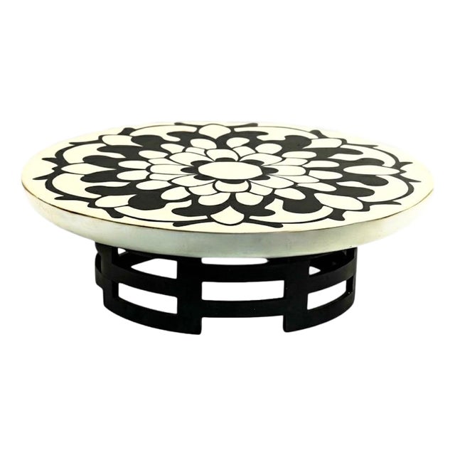 Mid-Century Modern Kittinger Muller & Barringer Black & White Lotus Cocktail Coffee Table For Sale