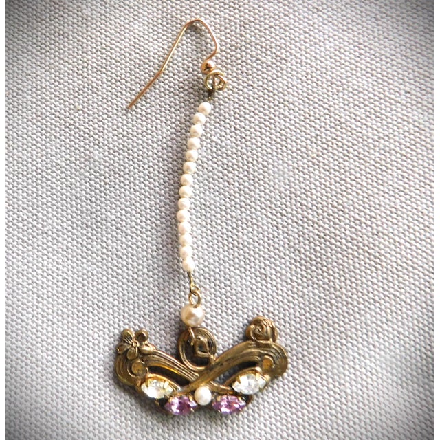 Vintage Seed Pearl, Amethyst and Crystal Long Drop Earrings For Sale - Image 4 of 10