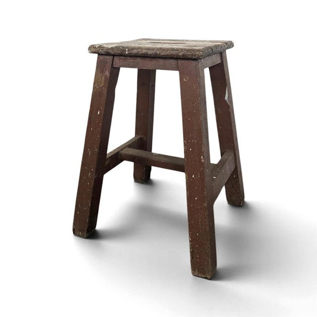 Brown Painted Wooden Workshop Stool with Handle For Sale - Image 6 of 6