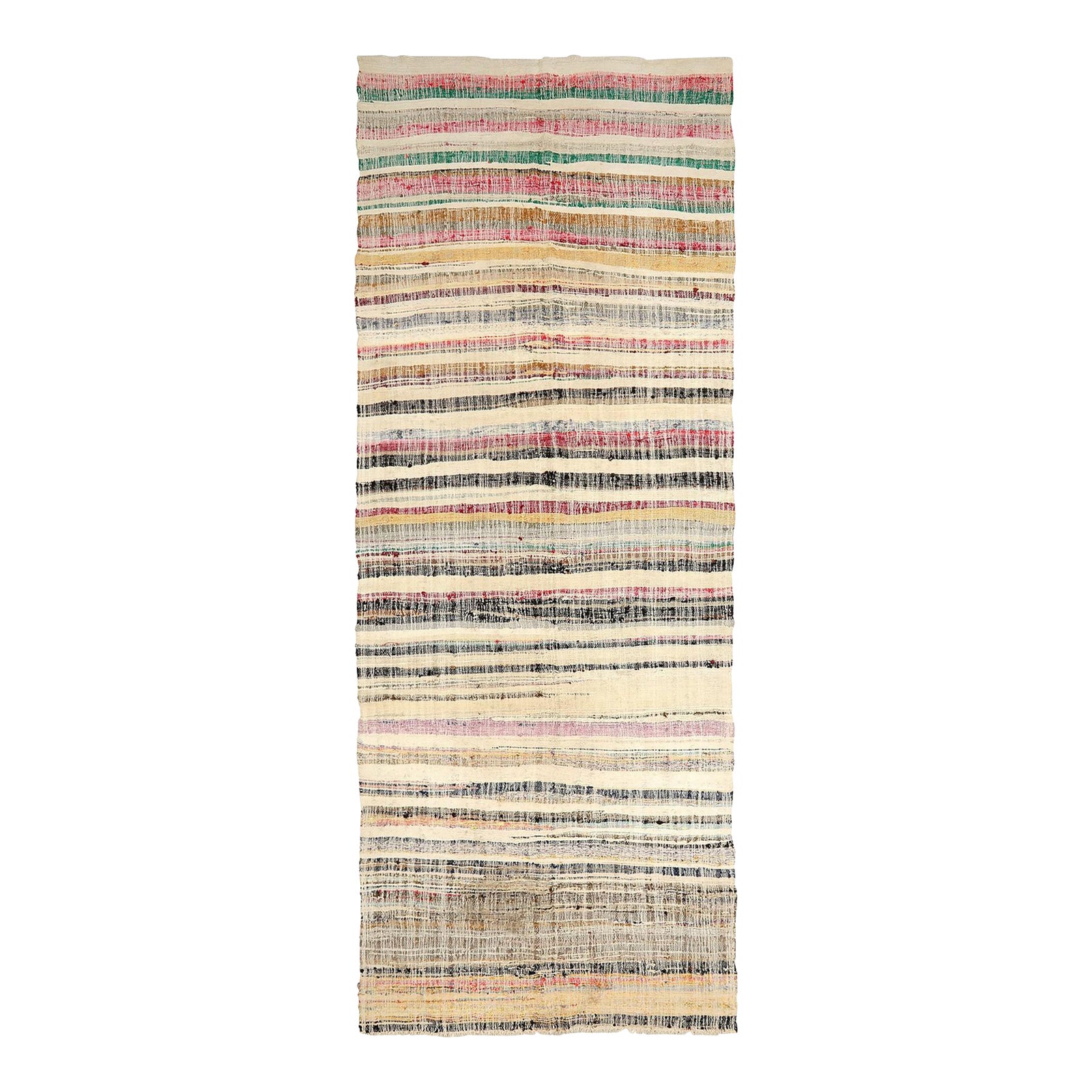 Mid 20th Century Large Vintage Striped Rag Rug | Chairish