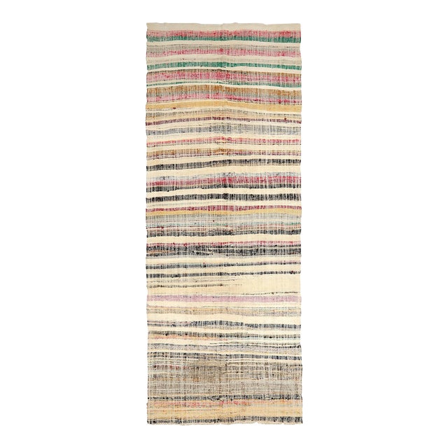 Mid 20th Century Large Vintage Striped Rag Rug | Chairish