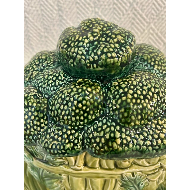 Ceramic Vintage Portuguese Majolica Broccoli Tureen With Original Ladle & Underplate For Sale - Image 7 of 14