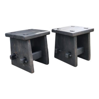 Set of Two 16" Tables/Stands." Yakisugi" Finish "Reclaimed Barnwood" Wabi Sabi, Minimalism, For Sale