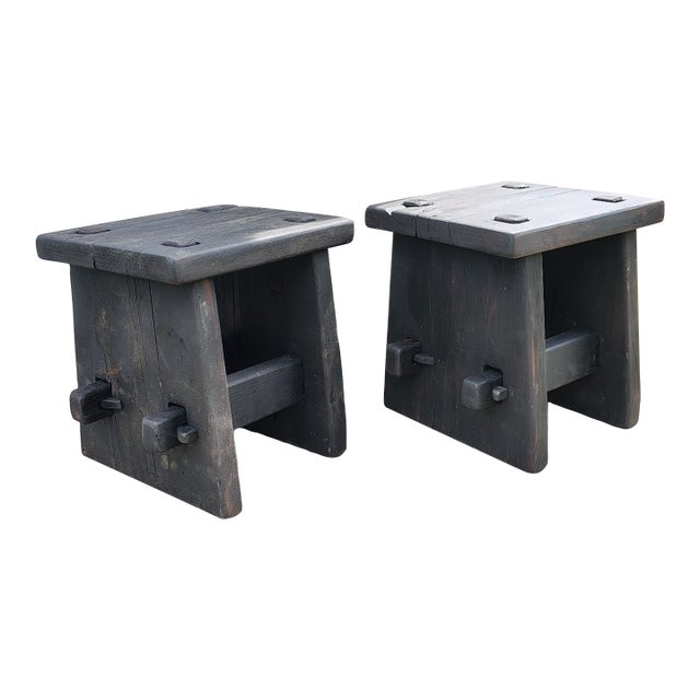 Set of Two 16" Tables/Stands." Yakisugi" Finish "Reclaimed Barnwood" Wabi Sabi, Minimalism, For Sale