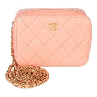 Coral Quilted Lambskin Pearl Crush Camera Vanity Case For Sale