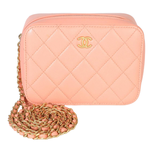 Coral Quilted Lambskin Pearl Crush Camera Vanity Case