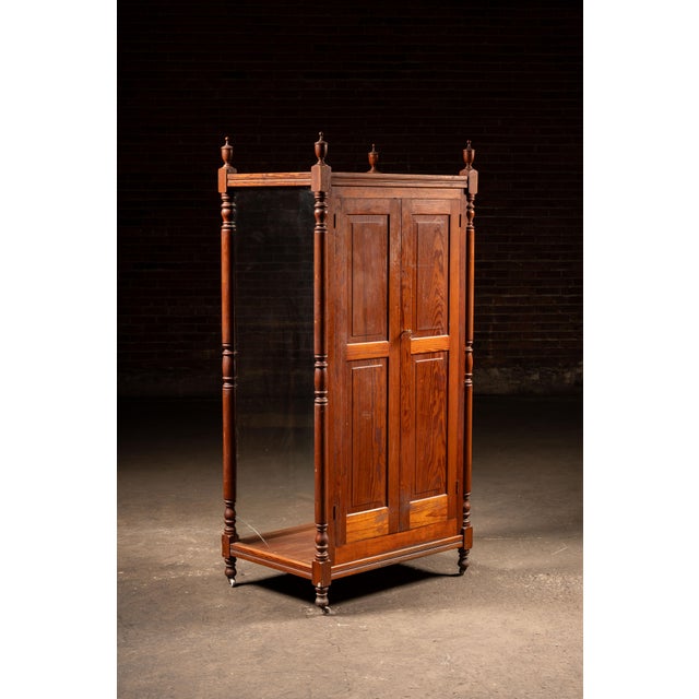 Late 19th Century Late 19th Century Tall Victorian Oak Rolling Glass Display Cabinet For Sale - Image 5 of 12