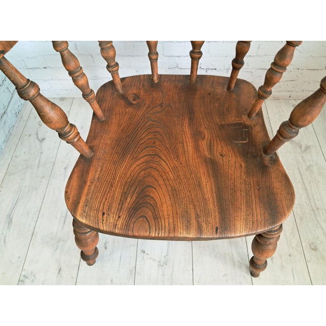 Antique Victorian Smokers Bow Armchair in Beech & Elm, 1880s For Sale - Image 17 of 18