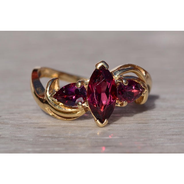 Gold The Mattagami: Ladies 14K Garnet Three Stone Ring For Sale - Image 8 of 10