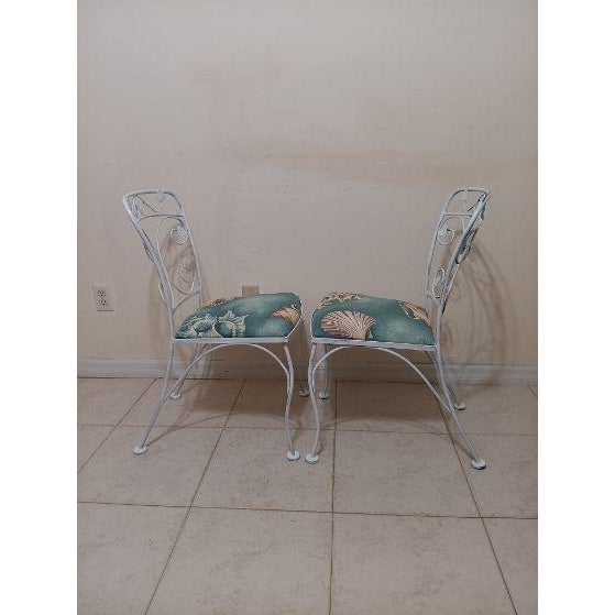 French 1960s Wrought Iron Garden Patio Chair French Style White Ivy Leaf Design Set of 4 For Sale - Image 3 of 7