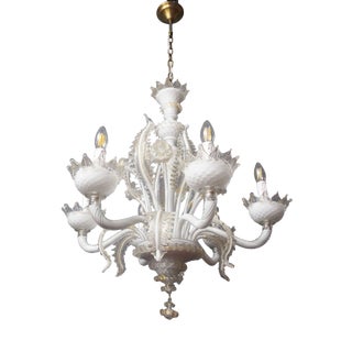 Venetian Murano Glass Six-Arm Chandelier, 1950 For Sale