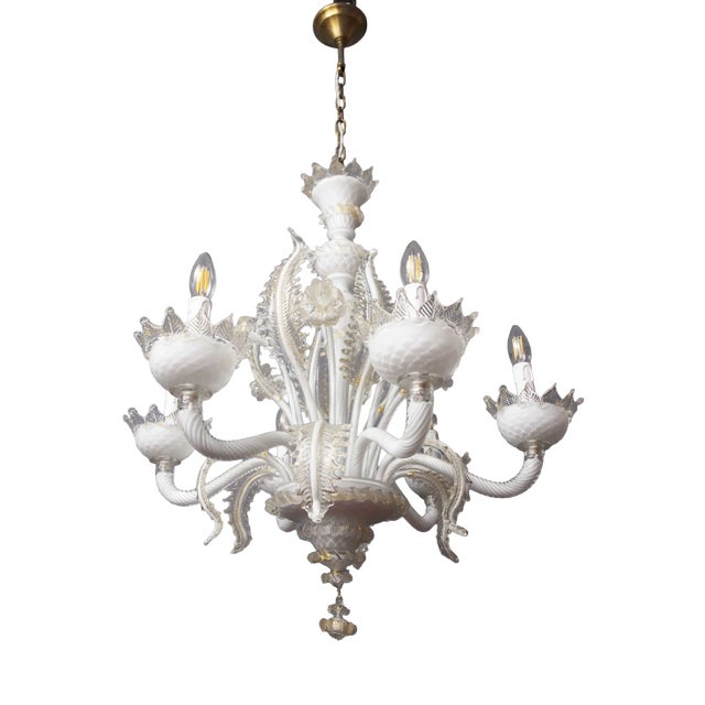 Venetian Murano Glass Six-Arm Chandelier, 1950 For Sale