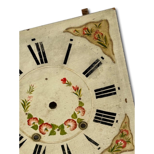 Wood Antique American Hand Painted Wood Clock Dial From Pillar & Scroll Type Shelf Clock - Early 19th Century For Sale - Image 7 of 12