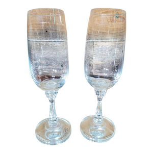1980s Lead Crystal Hand-Blown Glass Champagne Flutes - a Pair - 6-Sided Cathedral Stem