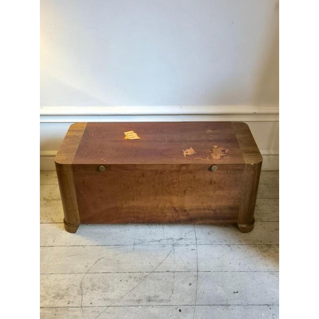 Swedish Modern Blanket Chest or Coffee Table with Marine Intarsia Decor, 1940s For Sale - Image 3 of 17