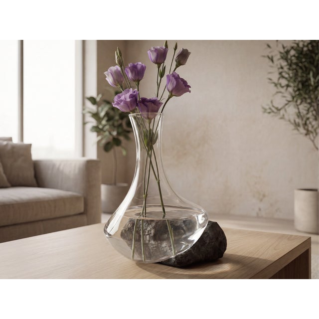 Handmade Crystal Vase With Gobi Desert Stone Base – Unique Home Decor For Sale In New York - Image 6 of 7
