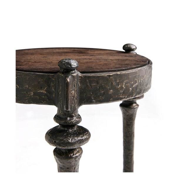 Brutalist Iron and Wood Round Accent Table For Sale - Image 4 of 9