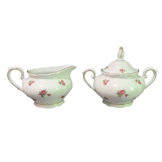 Vintage Bavaria Western Germany Fine Porcelain Painted Romantic Roses Creamer & Sugar Set For Sale - Image 9 of 9