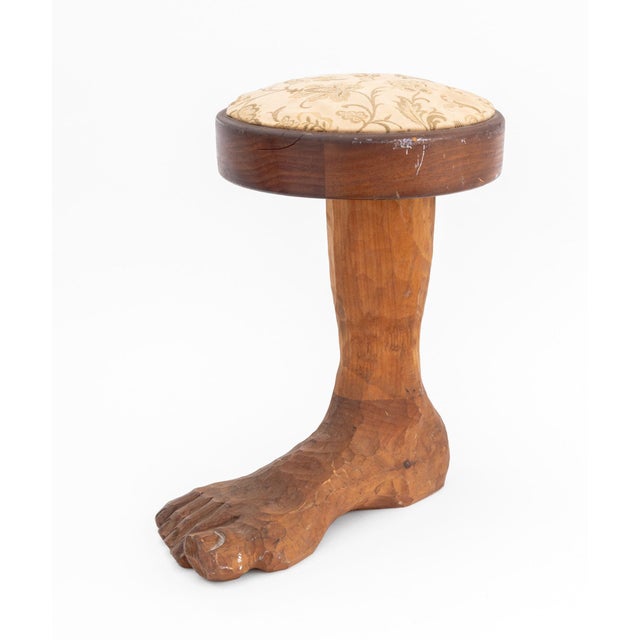 Late 20th Century Late 20th Century Folk Art Carved Wood "Foot" Stool For Sale - Image 5 of 9