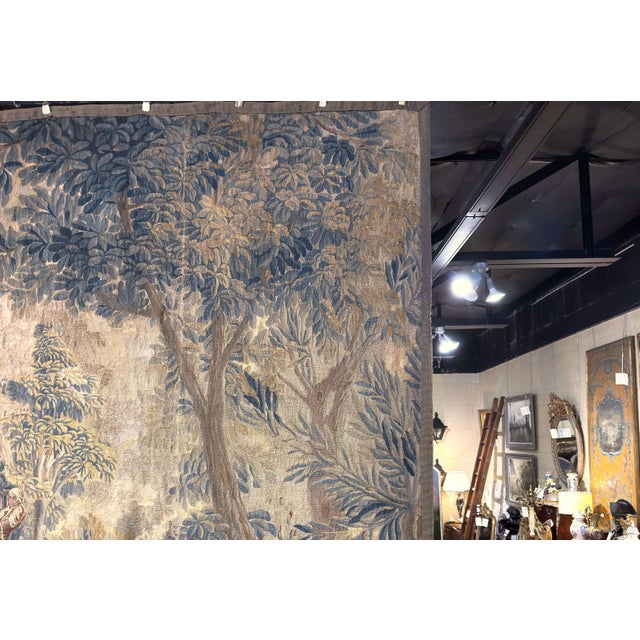 18th Century French Aubusson Pastoral Tapestry With Fishermen, Verdure & Castle For Sale - Image 4 of 12