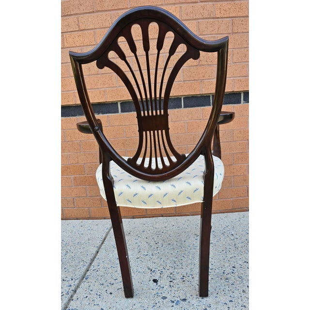 Mid 20th Century Pair of George III Style Mahogany Shield-Back and Upholstered Arm Chairs For Sale - Image 5 of 11