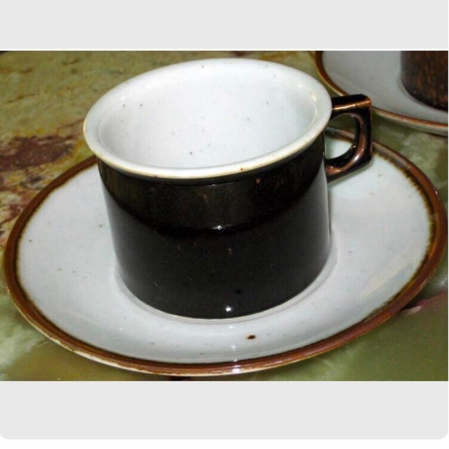 Dansk Vintage 1970s Dansk Denmark Brown Mist Ceramic Cups Saucers Discontinued - Set of 9 For Sale - Image 4 of 9